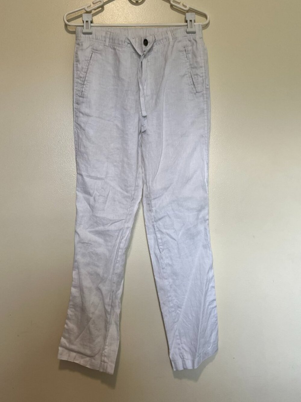 Tasso Elba Pants Men’s Small White 100% Linen Elastic Waist Tie Beach Casual